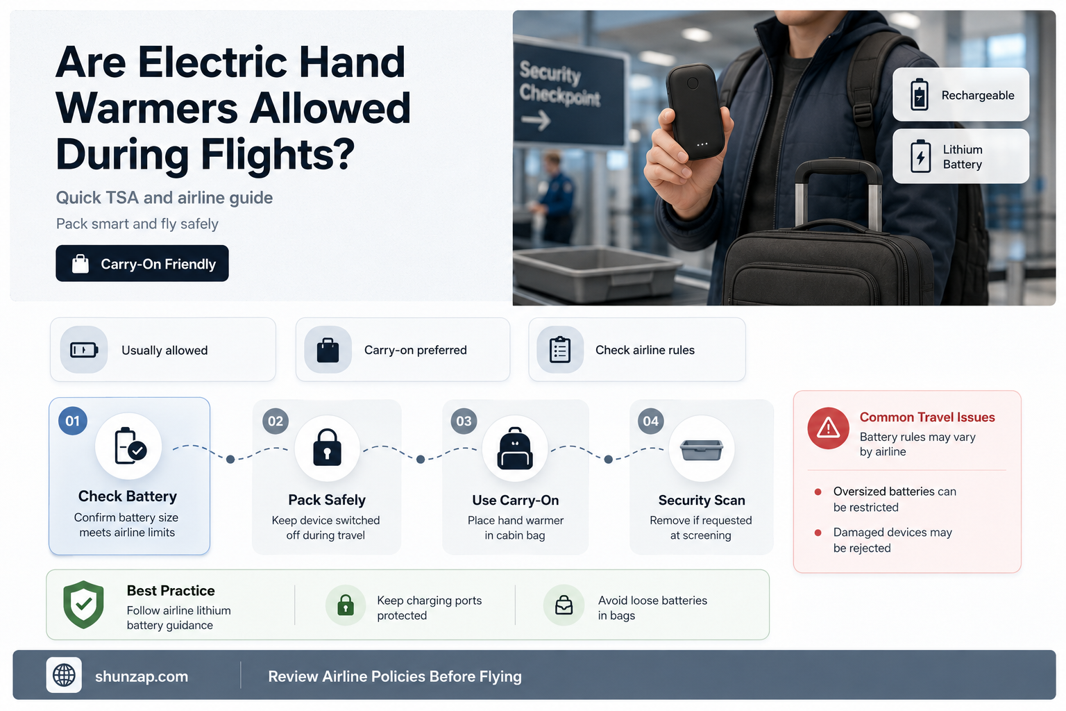 are electric hand warmers allowed on planes
