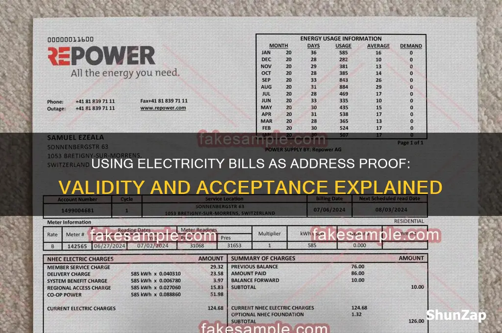 can electricity bill be used as address proof
