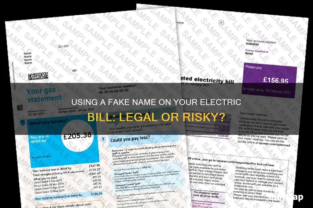 can you use a fake name on your electric bill