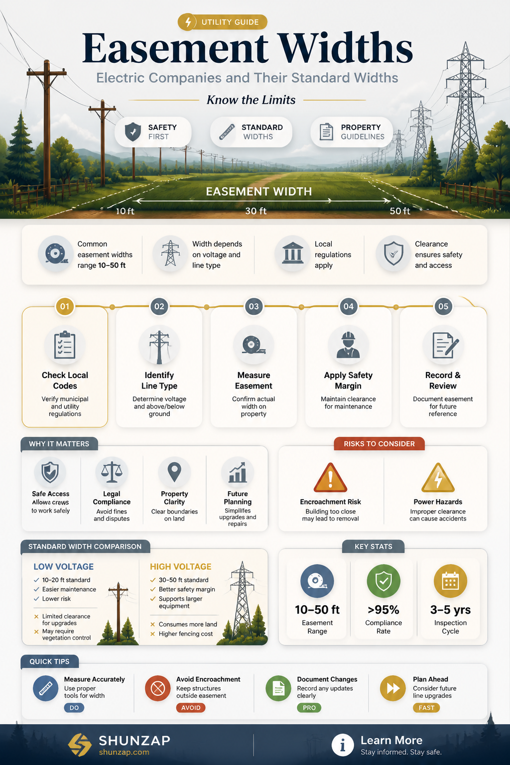 are easement widths standard for different electric companies