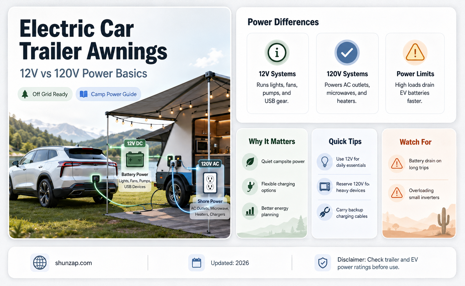 are electric car trailer awnings 12v or 120v