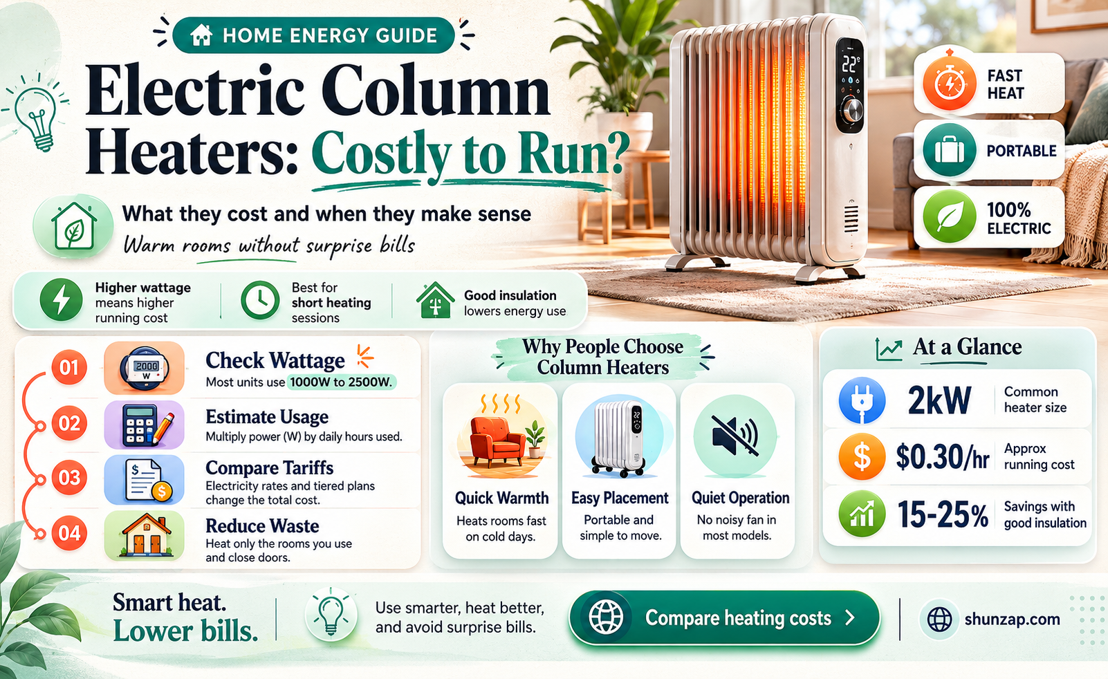are electric column heaters expensive to run