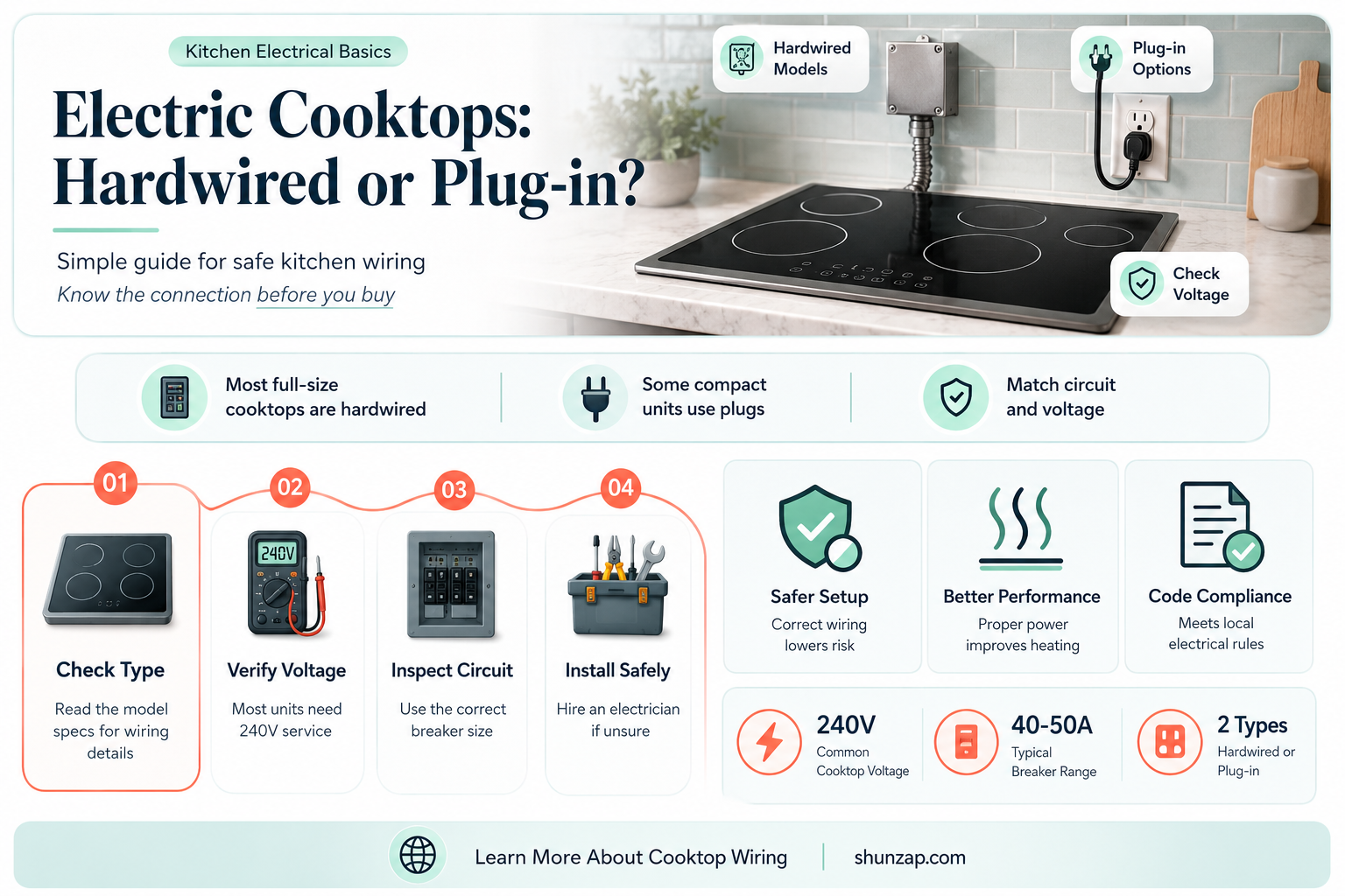 are electric cooktops hardwired or plug in