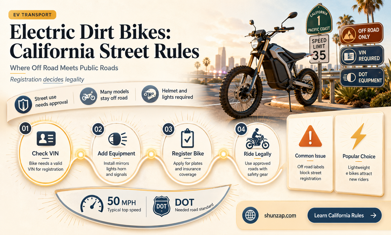 are electric dirt bikes street legal in california