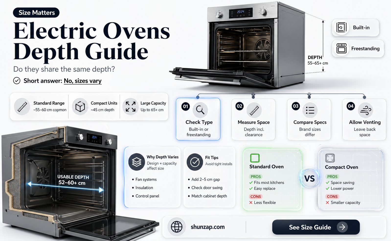 are all electric ovens the same depth