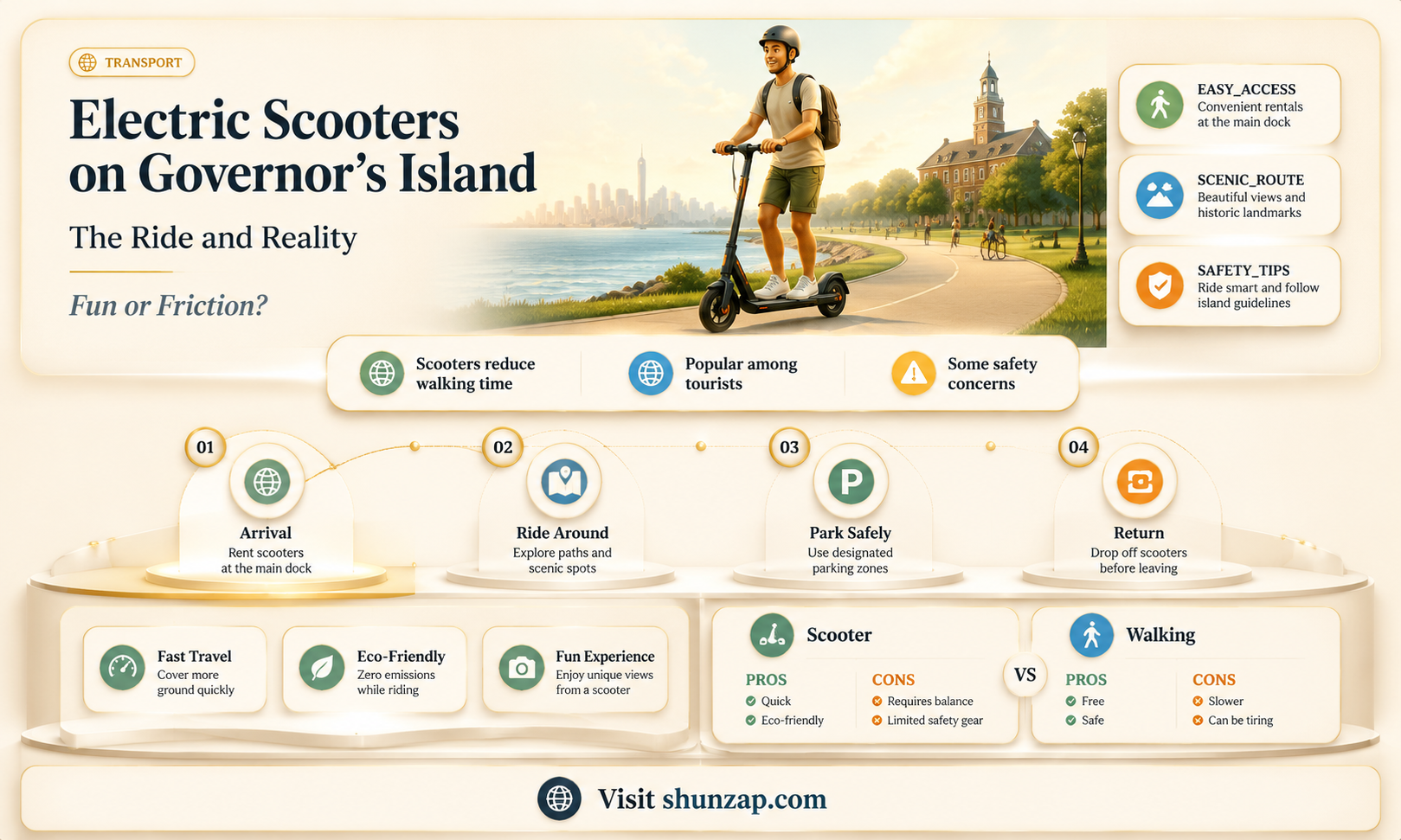 are electric scooters allowed on governors island