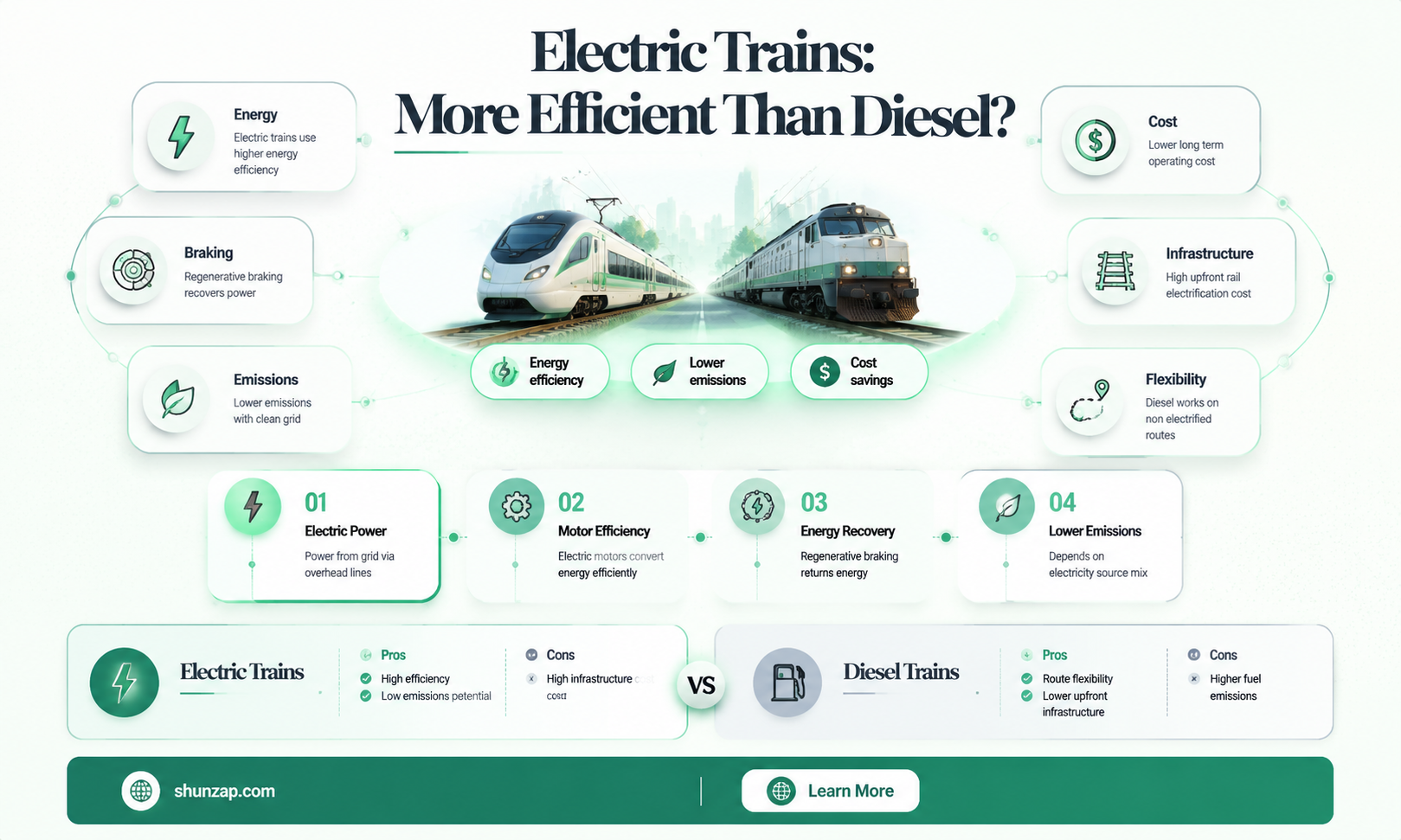 are electric trains more efficient than diesel