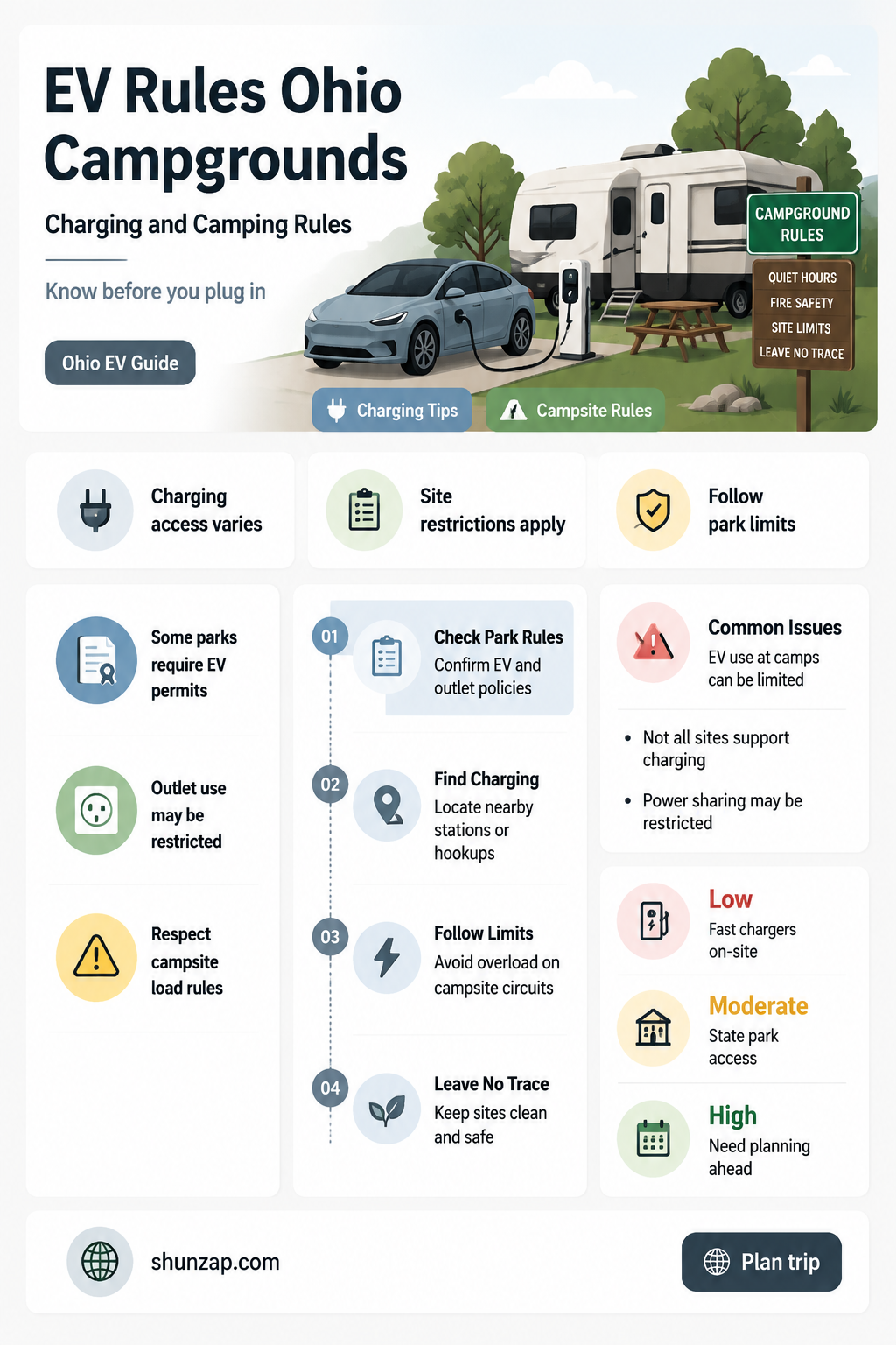 are electric vehicles allowed in ohio state campgrounds