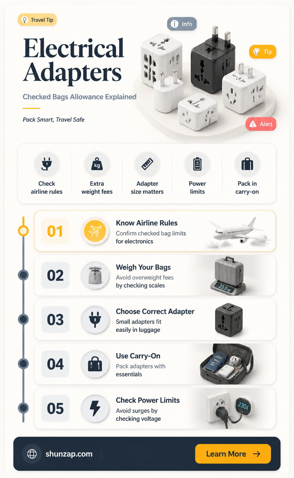 are electrical adapters allowed in checked bags