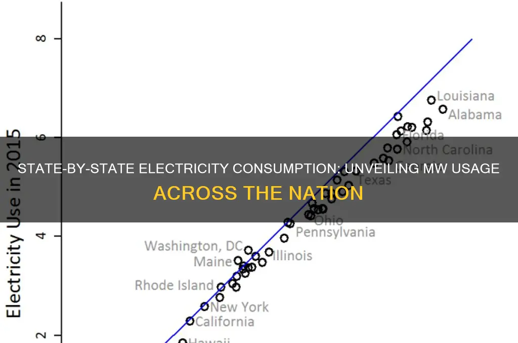how many mw of electricity used by state