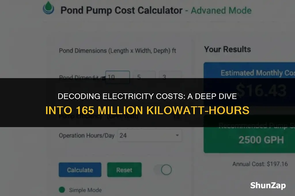 how much does electricity cost for 165 million kilowatt-hours