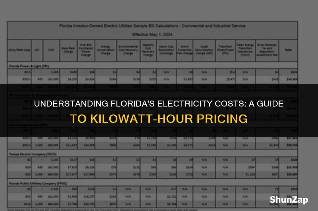 how much does electricity cost per kilowatt hour in florida