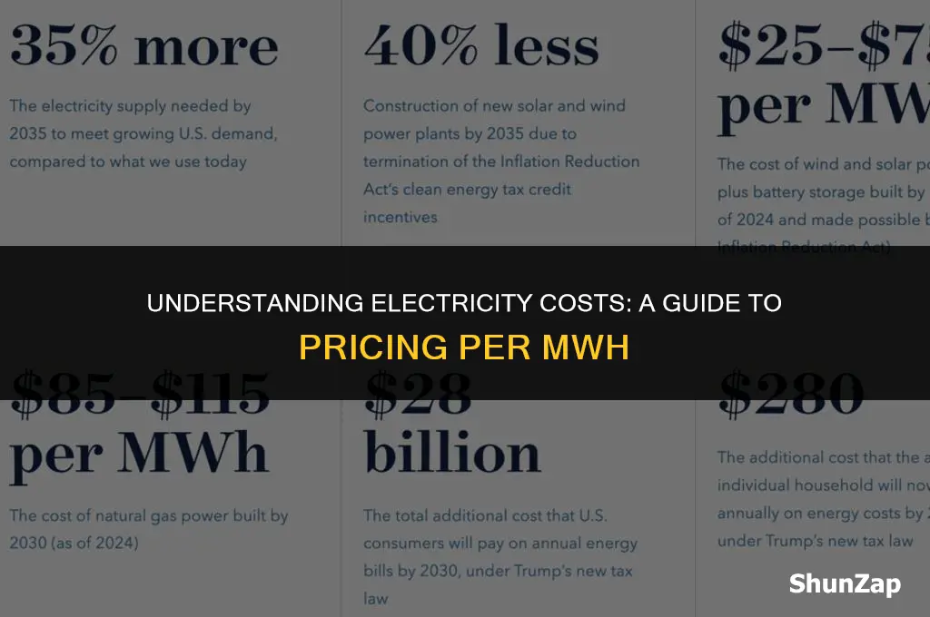 how much does electricity cost per mwh