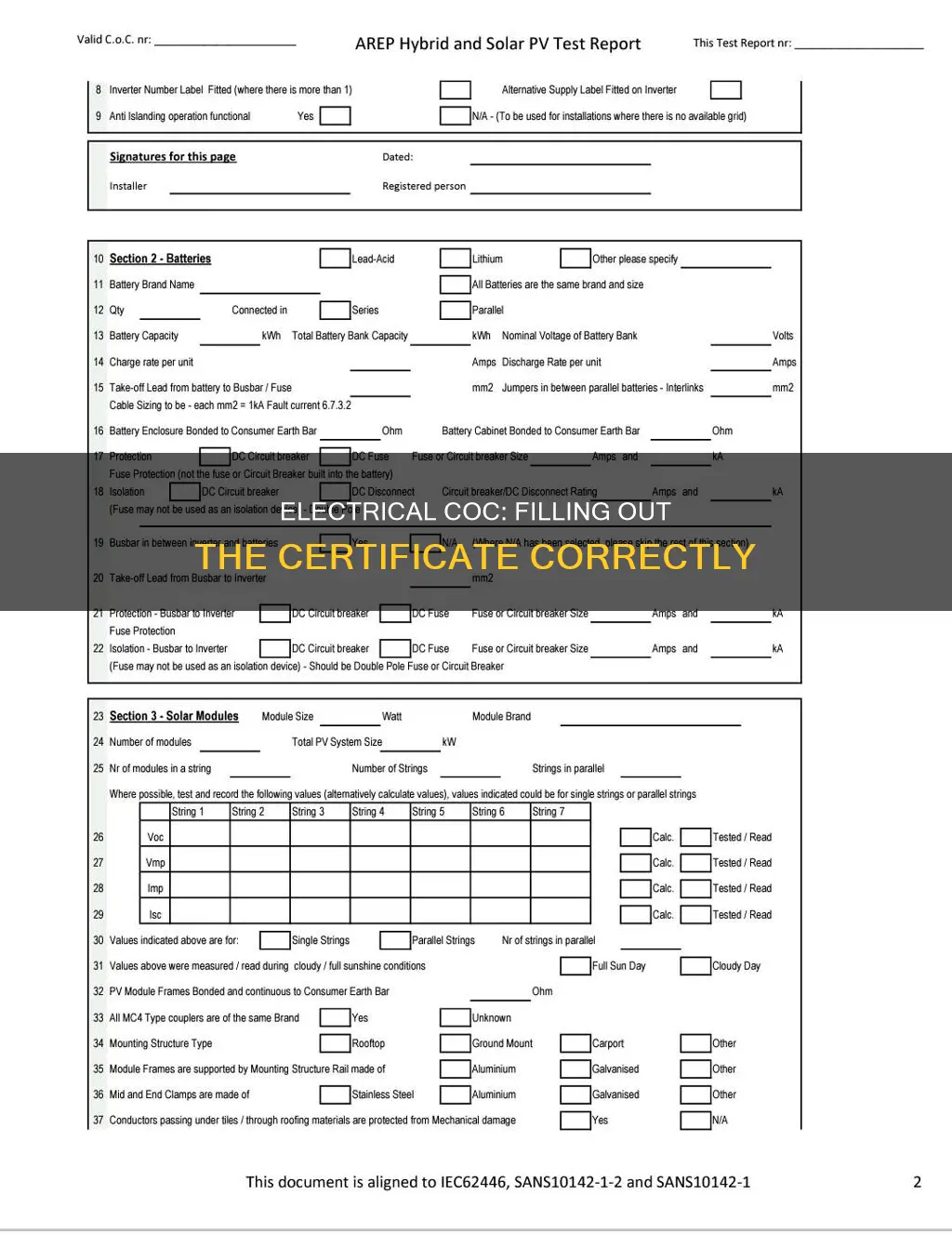 how to fill in a electrical coc