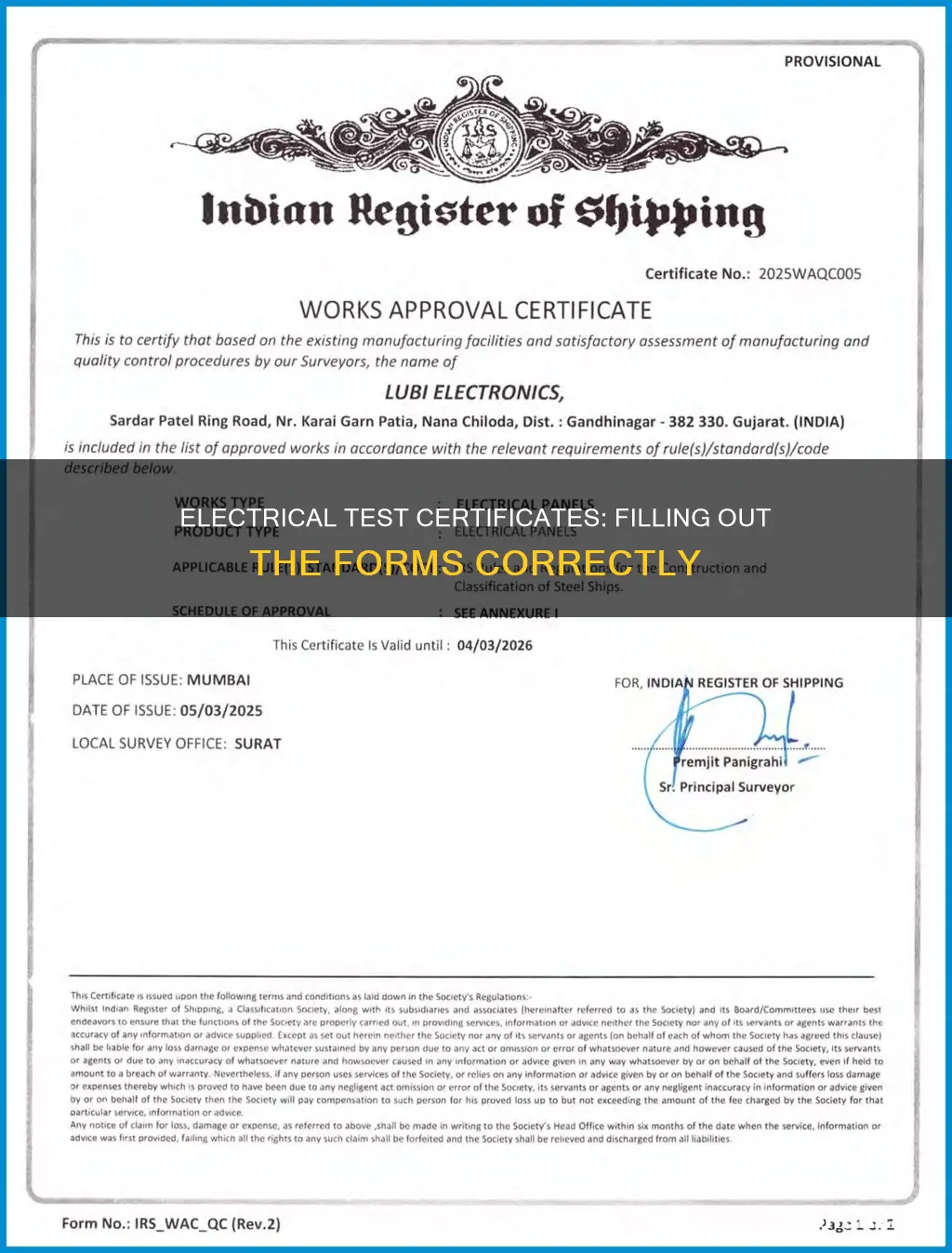how to fill out electrical test certificate