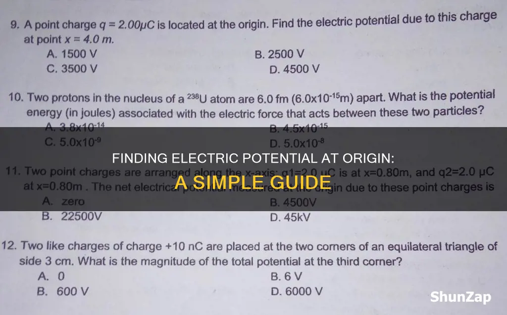how to find electric potential at origin