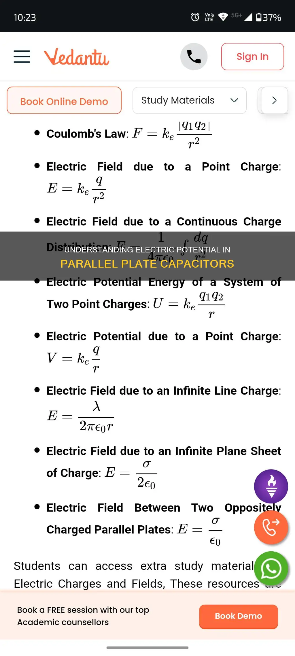 how to find electric potential parallel plate