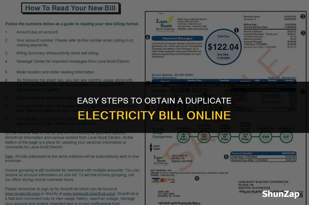 how to get duplicate bill of electricity