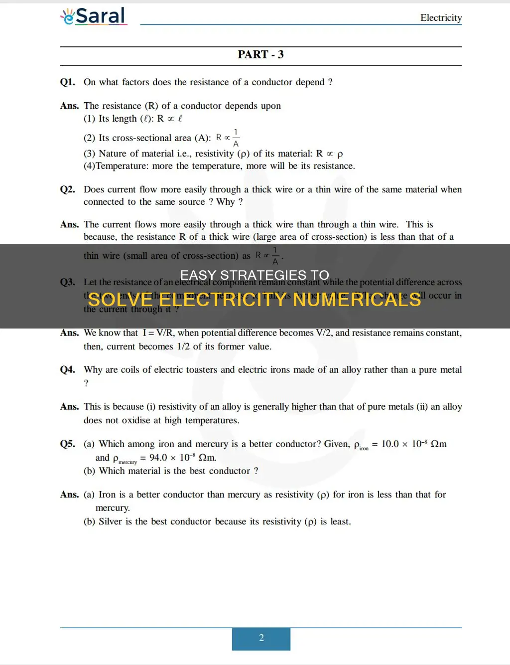 how to solve electricity numericals class 10