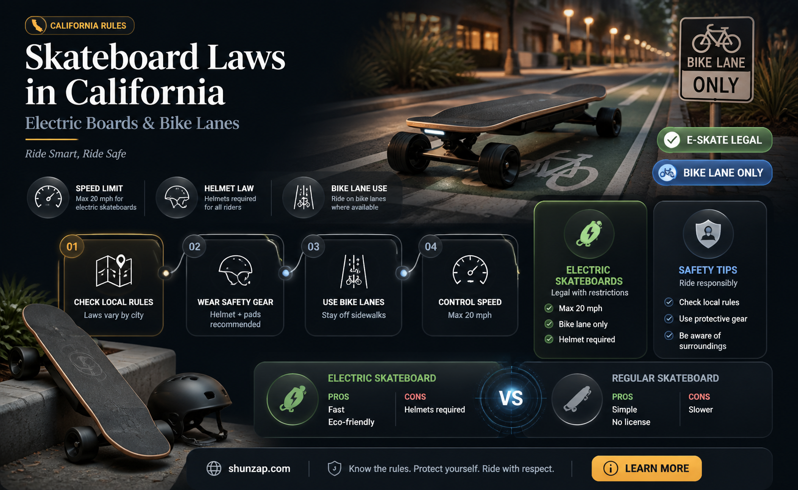 are electrical skateboards allowed on bike lanes california