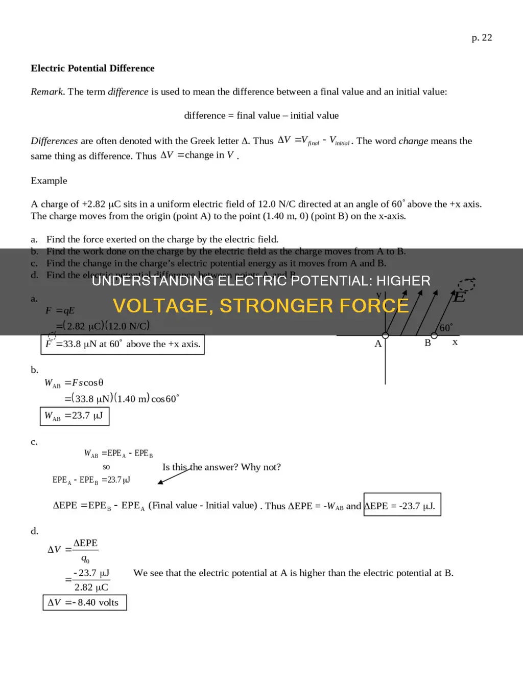 what does higher electric potential mean