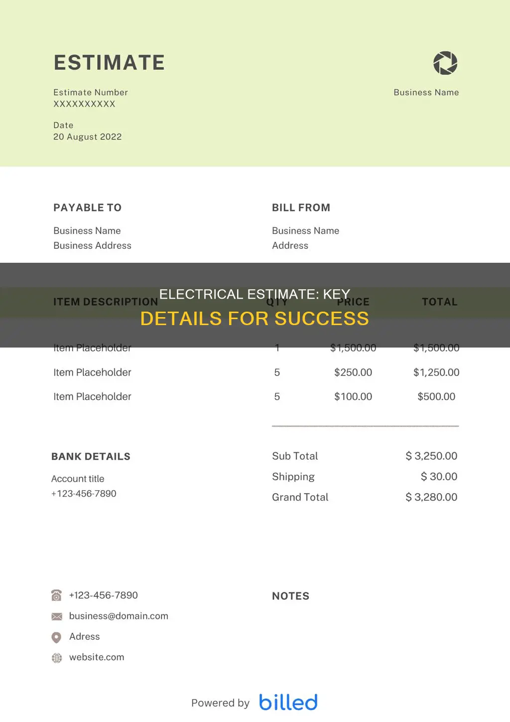 what information to put on electrical estimate