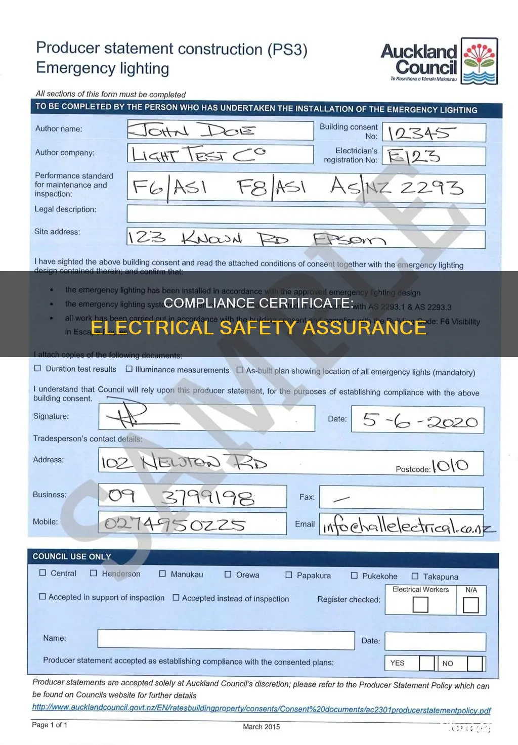 what is a certificate of compliance electricity