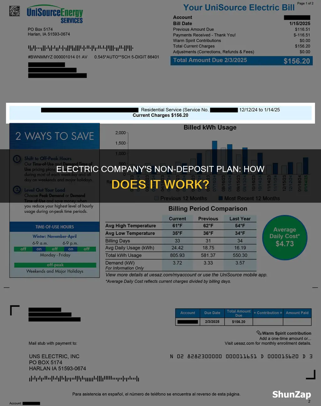what is a non deposit plan for electric company