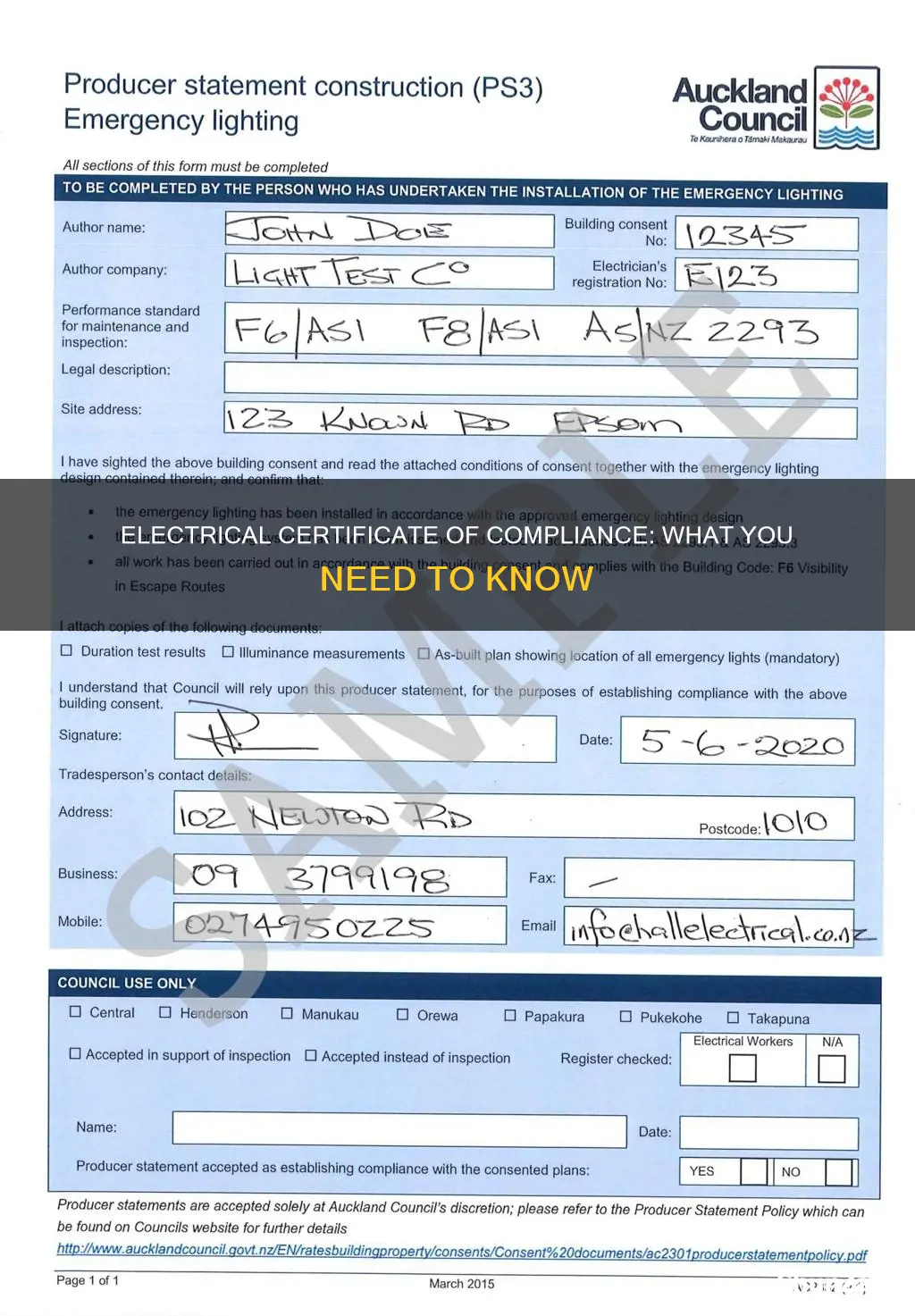 what is the electrical certificate of compliance