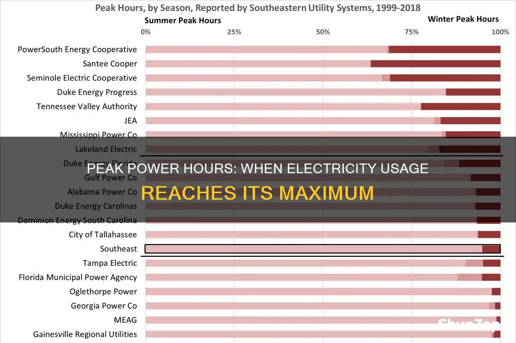 when are maximum electricity use hours