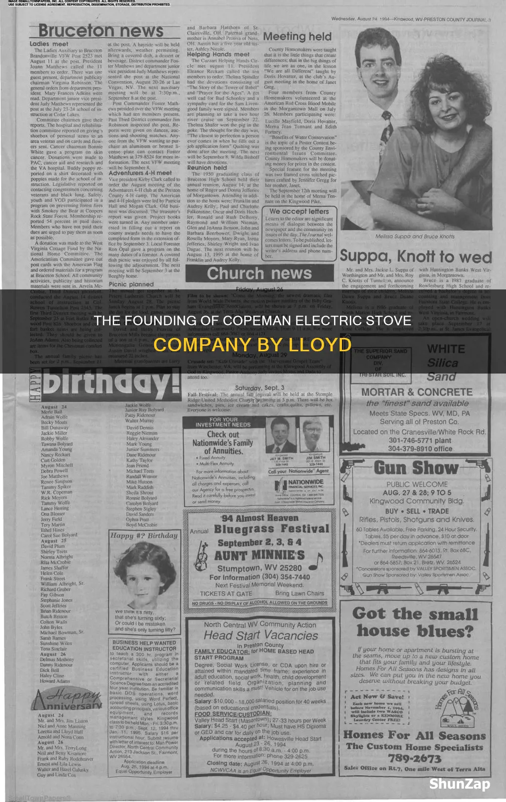 when did llyod copeman found the copeman electric stove company