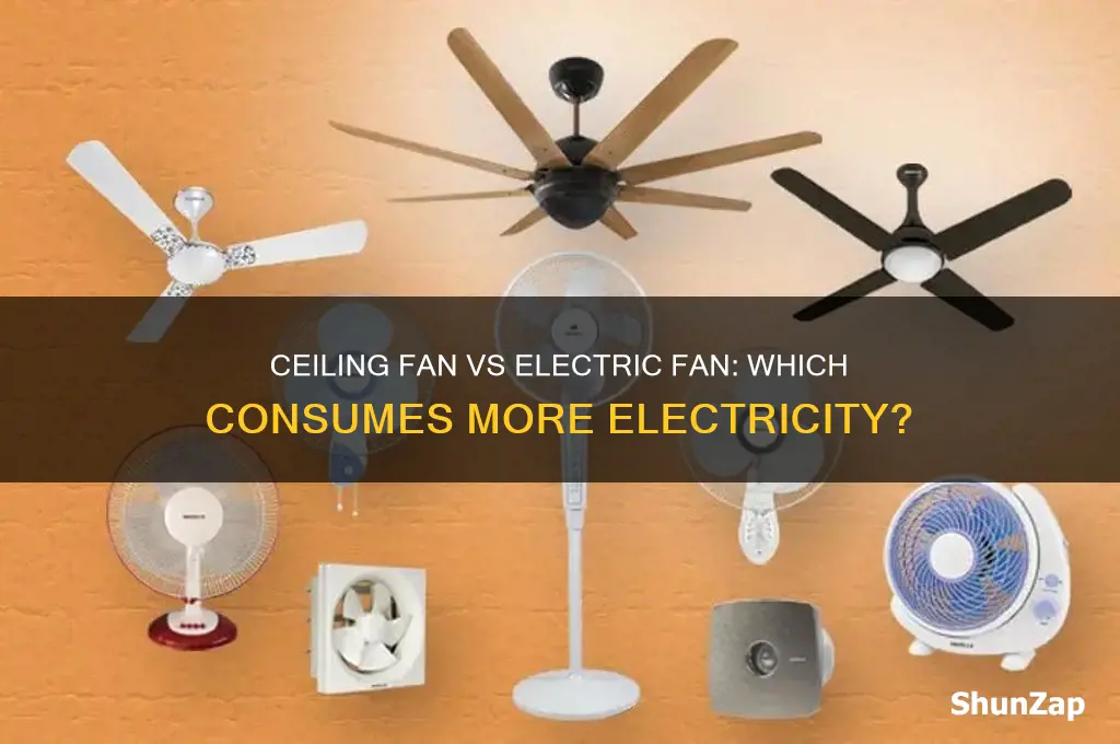 which uses more electricity a ceiling fan or electric fan